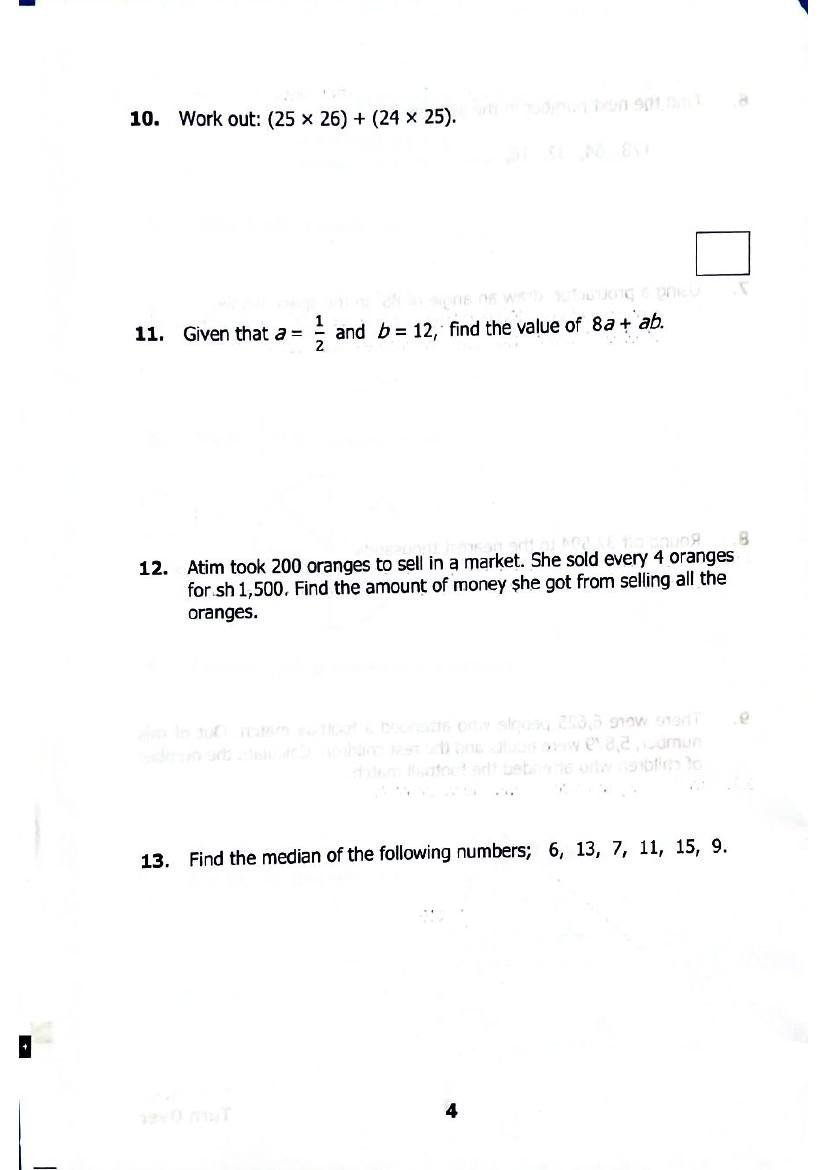 PLE 2025 Mathematics Past Paper & Answers — page 4